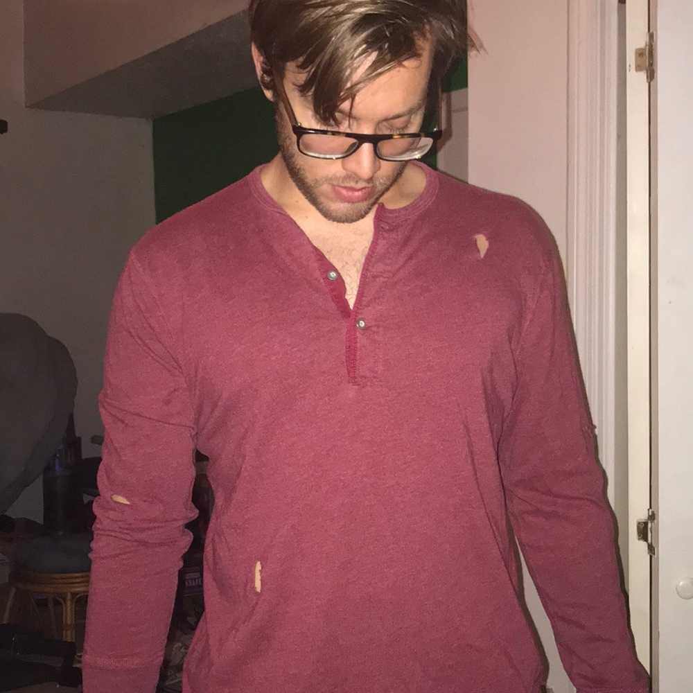 JCREW ripped/distressed Henley maroon